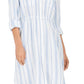 Vestido-camisa listrado com botões frontais e mistura de linho estilo &amp; co feminino, azul, tamanho grande
