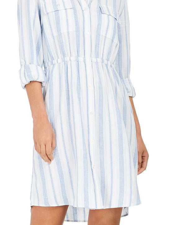 Vestido-camisa listrado com botões frontais e mistura de linho estilo &amp; co feminino, azul, tamanho grande