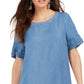 Vestido camiseta jeans com franjas feminino Style &amp; Co, azul, tamanho 2, extra grande