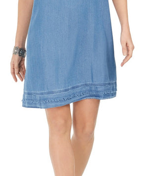 Vestido camiseta jeans com franjas feminino Style &amp; Co, azul, tamanho 2, extra grande