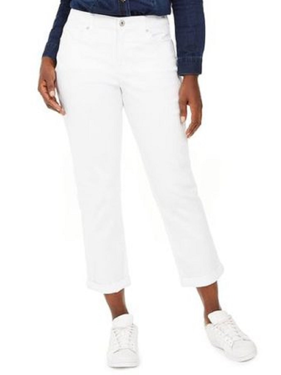 Jeans Curvy-Fit com Punho e Namorada Feminino Style &amp; Co, Branco, Tamanho 10