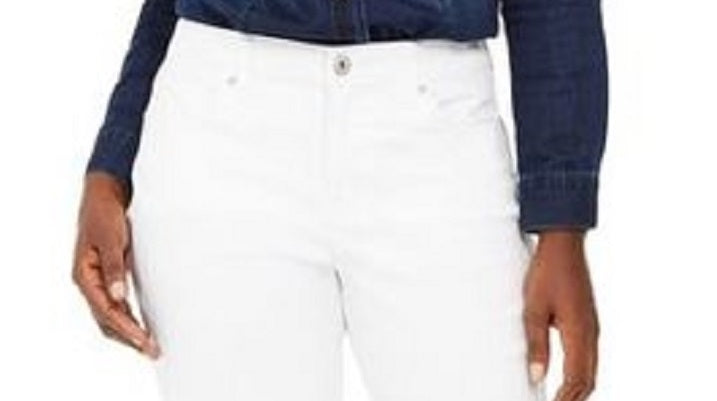 Jeans Curvy-Fit com Punho e Namorada Feminino Style &amp; Co, Branco, Tamanho 10