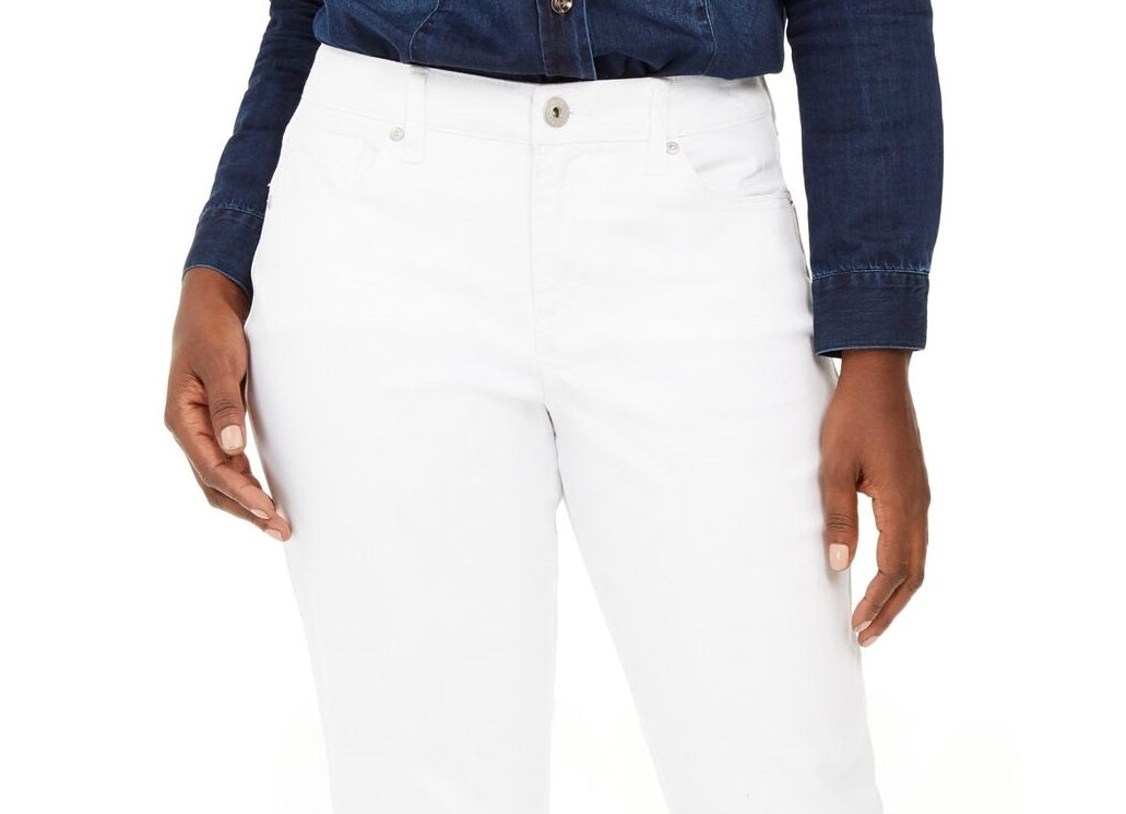 Jeans Curvy-Fit com Punho e Namorada Feminino Style &amp; Co, Branco, Tamanho 12