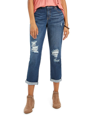 Jeans Curvy Fit Rasgado Girlfriend Feminino Style &amp; Co Turq Aqua Tamanho 2