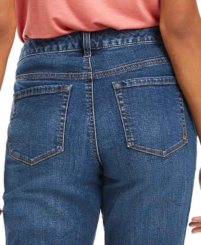 Jeans Curvy Fit Rasgado Girlfriend Feminino Style &amp; Co Turq Aqua Tamanho 2