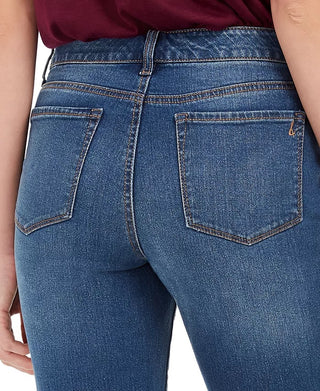 Calça jeans feminina estilo &amp; co, cintura alta, reta, azul, tamanho 2
