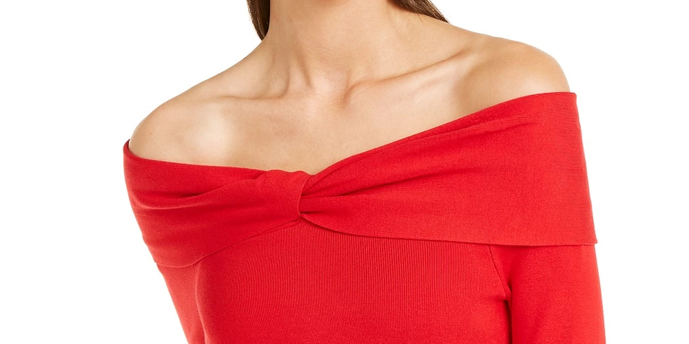Suéter feminino com decote ombro a ombro, da INC International Concepts, vermelho escuro, tamanho grande