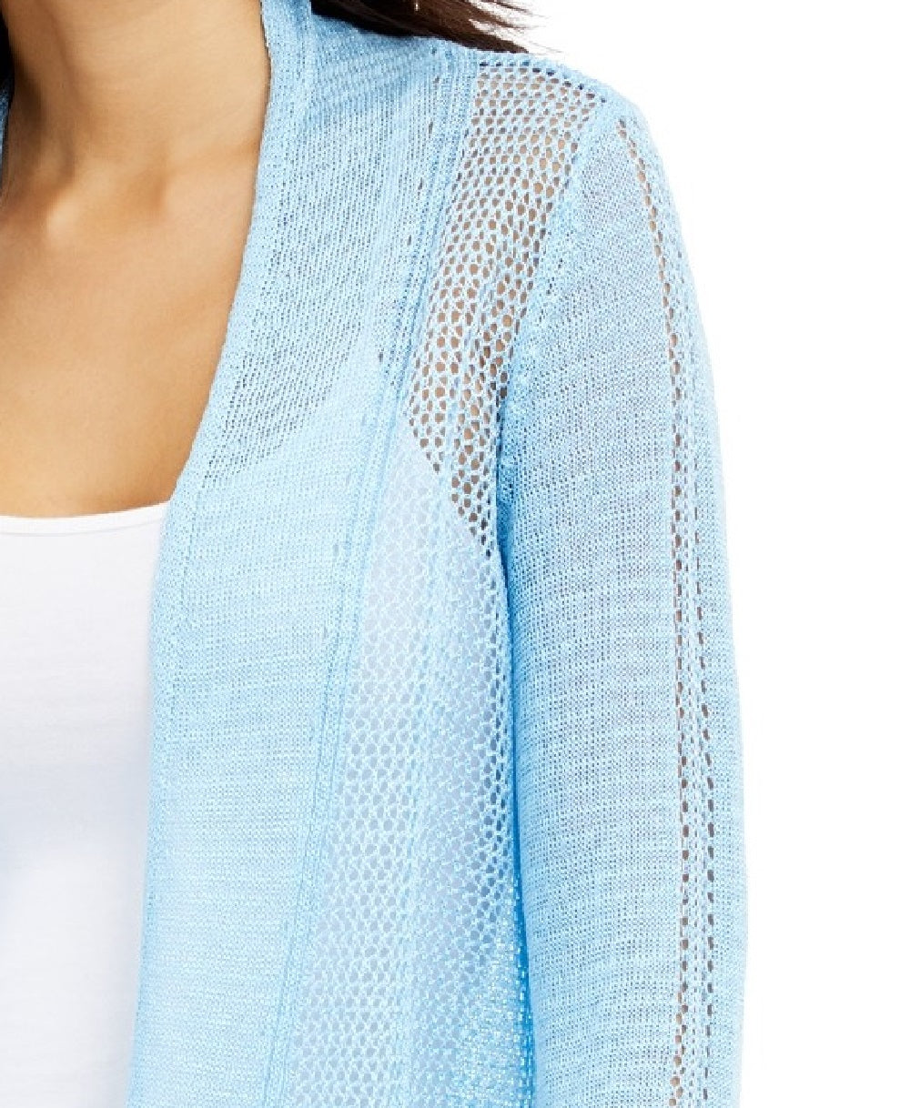Cardigan Alfani Feminino de Linho Misto com Abertura Frontal Azul Tamanho P