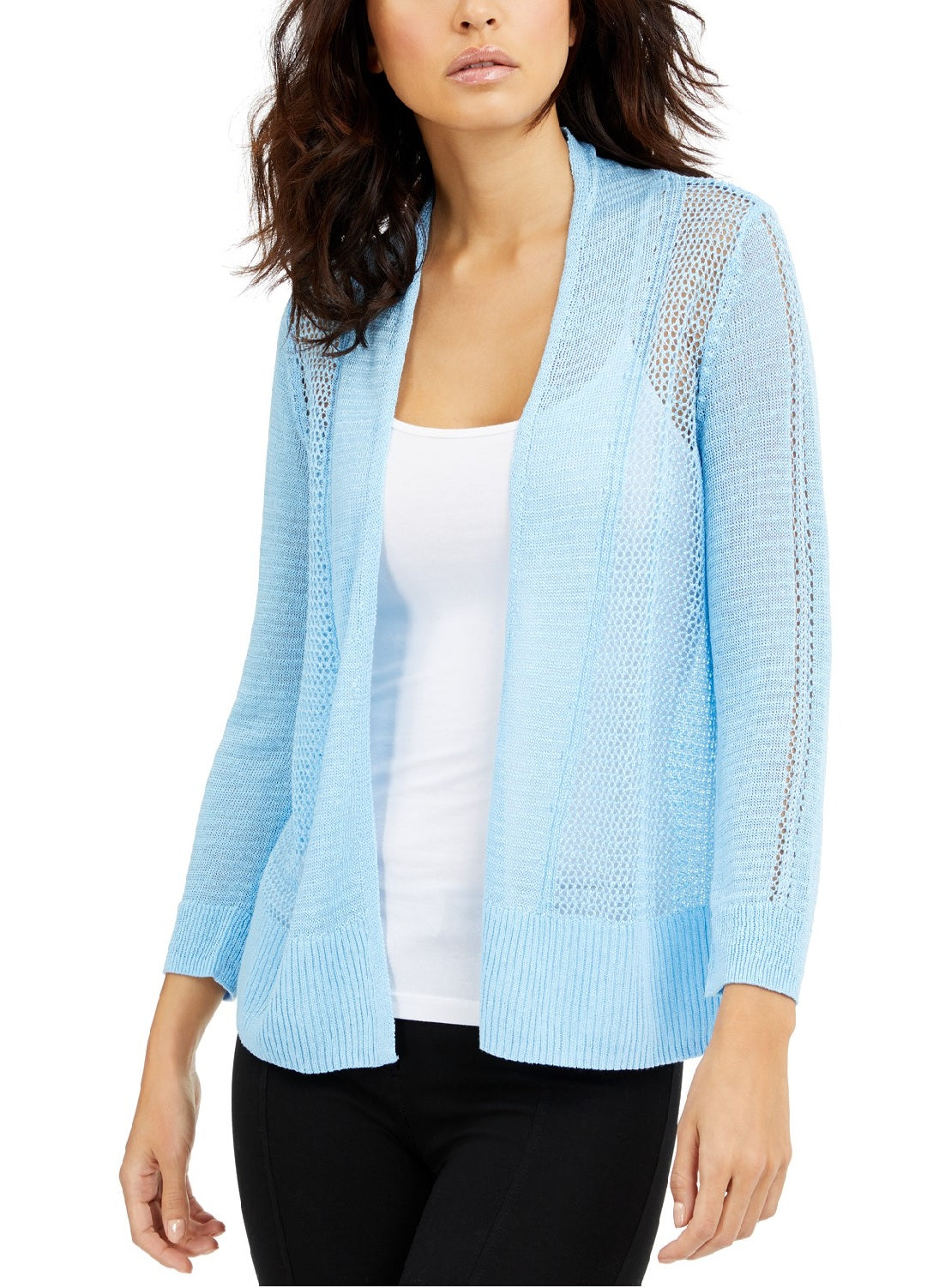 Cardigan Alfani Feminino de Linho Misto com Abertura Frontal Azul Tamanho P
