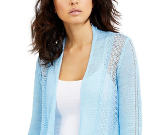 Cardigan Alfani Feminino de Linho Misto com Abertura Frontal Azul Tamanho P