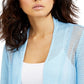 Cardigan Alfani Feminino de Linho Misto com Frente Aberta e Ponto Misto, Azul, Tamanho Extra Grande