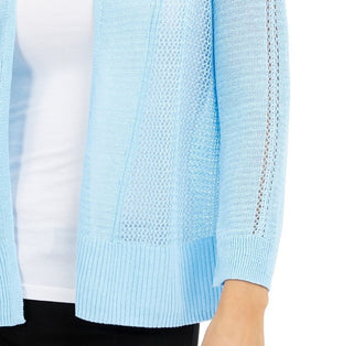 Cardigan Alfani Feminino de Linho Misto com Frente Aberta e Ponto Misto, Azul, Tamanho Extra Grande
