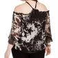 INC International Concepts Top feminino plus size com estampa tie-dye e ombros descobertos, preto, tamanho 1 extra