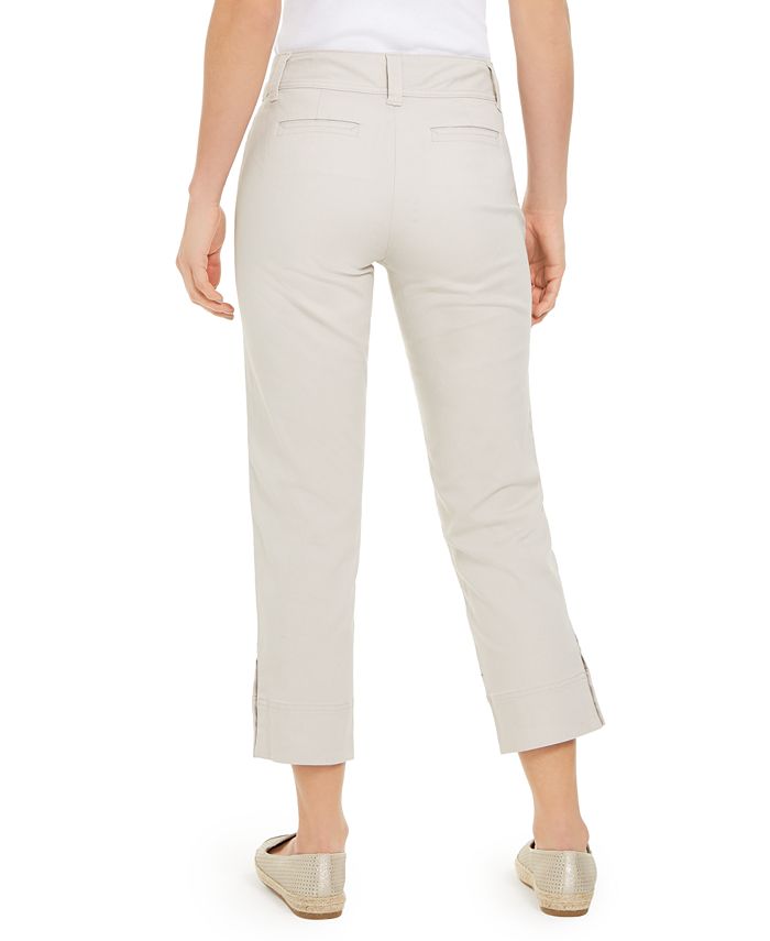 Calça Capri Feminina Charter Club com Punhos Abotoados e Controle de Barriga, Bege, Tamanho 4