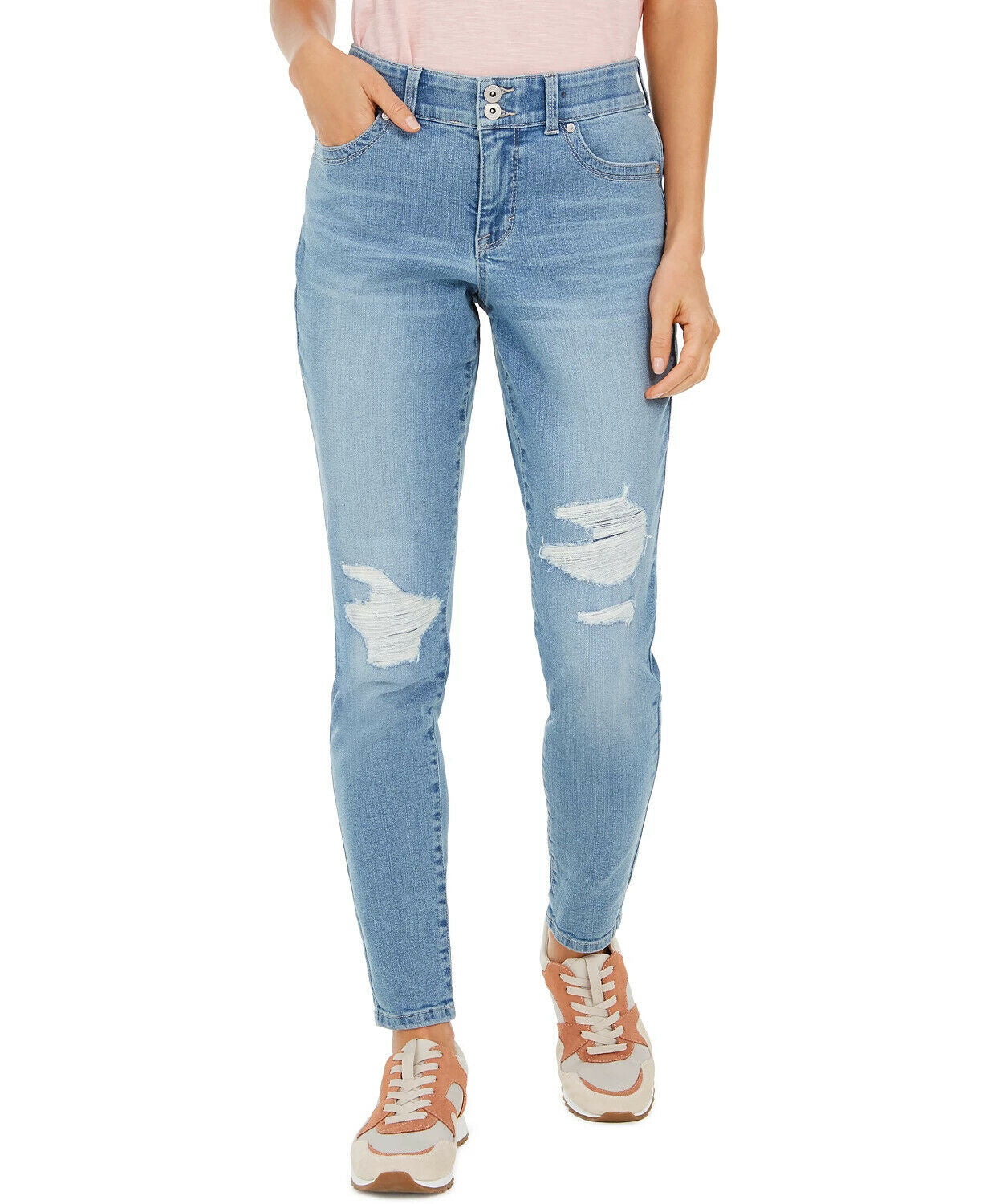 Calça jeans feminina estilo &amp; co, azul, desgastada e curvilínea, tamanho 12