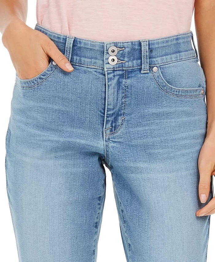 Calça jeans feminina estilo &amp; co, azul, desgastada e curvilínea, tamanho 6