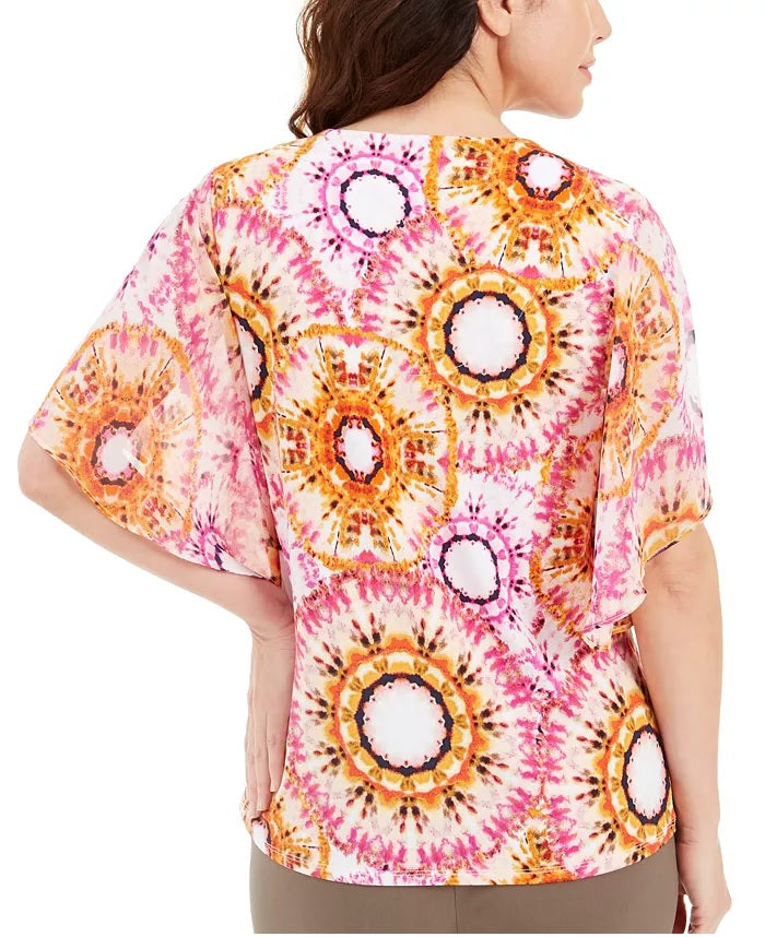 JM Collection Top Feminino Estampado com Tachas Rosa Tamanho P