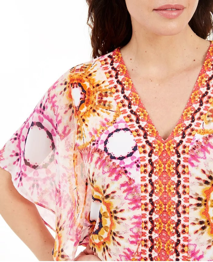 JM Collection Top Feminino Estampado com Tachas Rosa Tamanho P