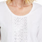JM Collection Top feminino com decote redondo e lantejoulas, branco, tamanho médio
