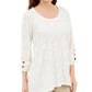 JM Collection Blusa feminina com estampa metálica e botões, branca, tamanho grande