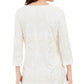 JM Collection Blusa feminina com estampa metálica e botões, branca, tamanho grande