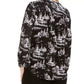 Top feminino estampado com decote dividido, preto, tamanho grande