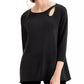 Blusa feminina Alfani com decote em forma de fechadura e manga 3/4, preta, tamanho extra grande