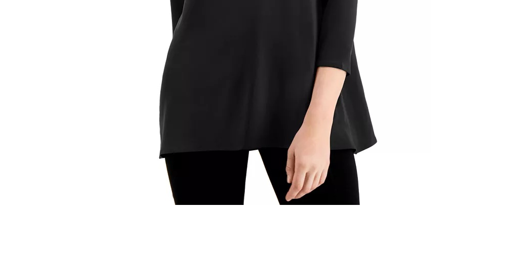 Blusa feminina Alfani com decote em forma de fechadura e manga 3/4, preta, tamanho extra grande