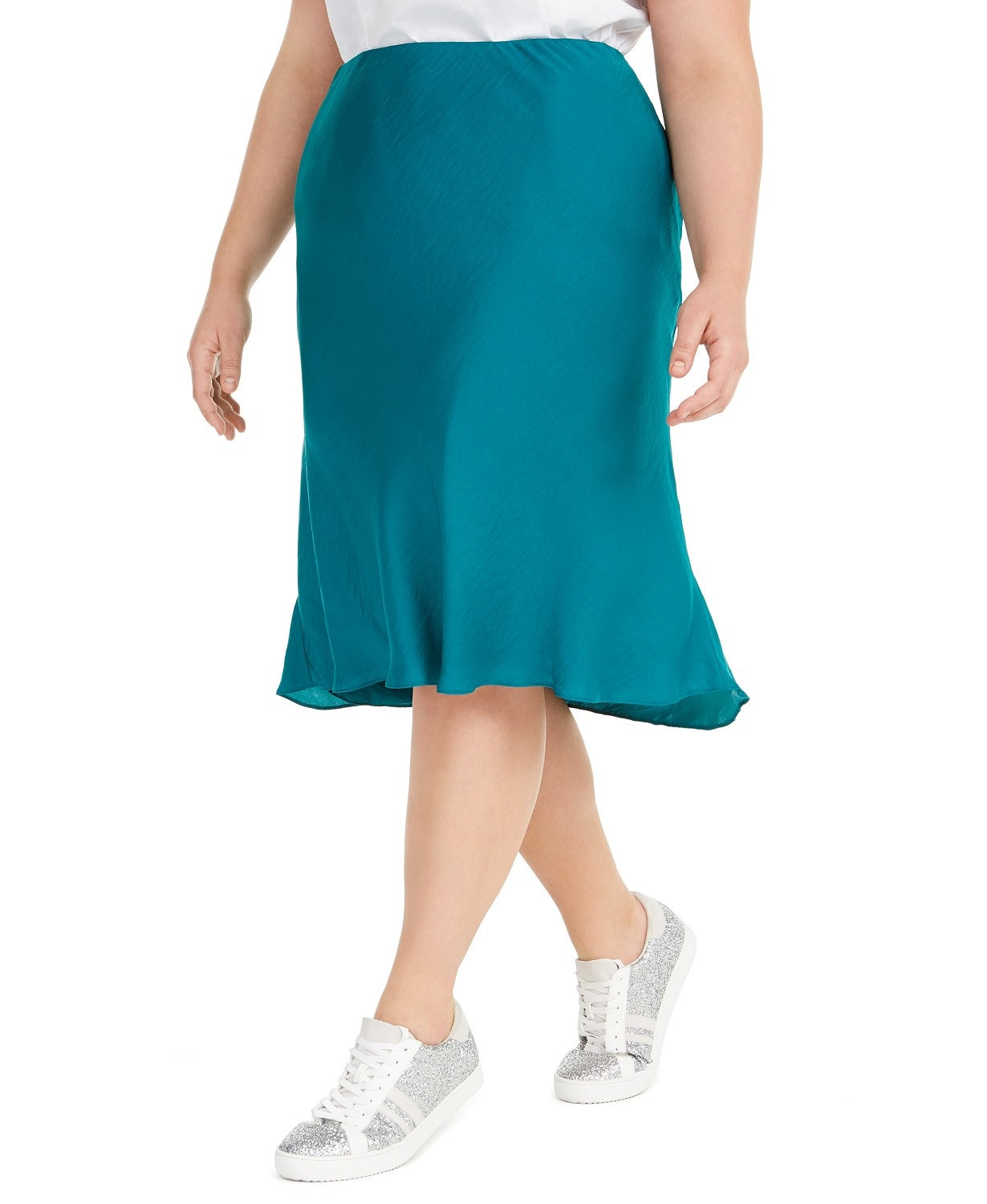INC International Concepts Saia Midi Plus com Corte Viés Feminina Azul Tamanho Extra Grande