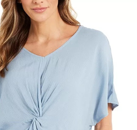 Blusa feminina estilo &amp; co com decote em V e frente torcida, azul, tamanho grande