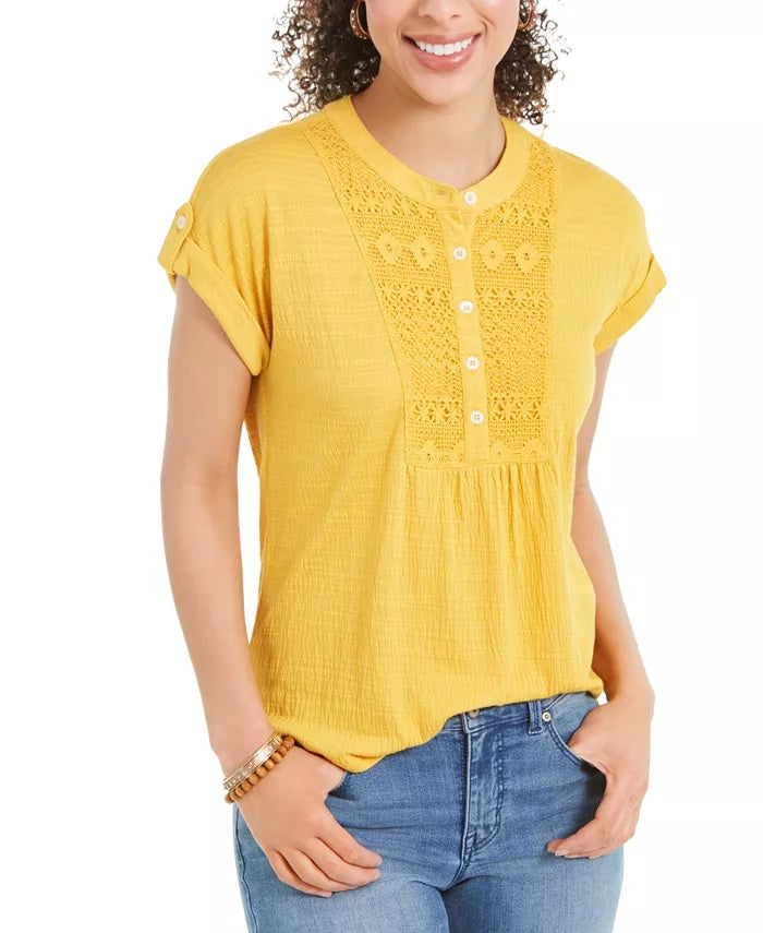 Estilo &amp; Co Babador Feminino Crochê Texturizado Top Dourado Tamanho P