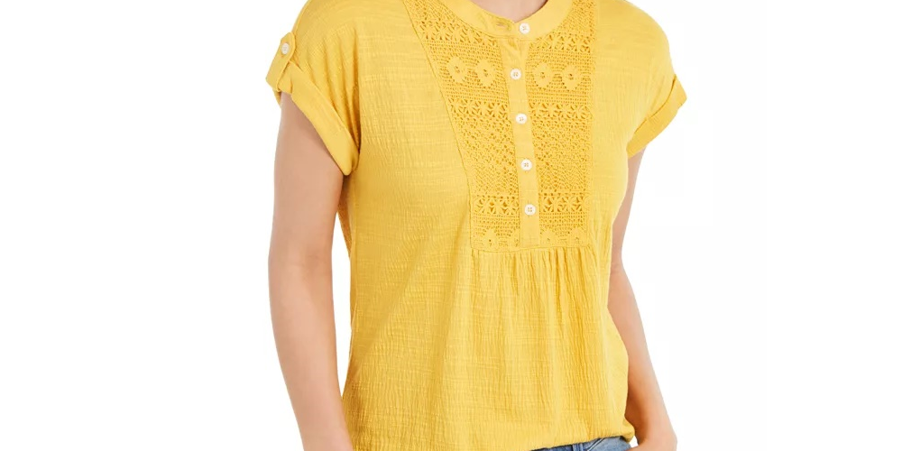 Estilo &amp; Co Babador Feminino Crochê Texturizado Top Dourado Tamanho P