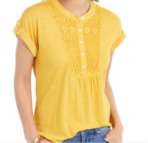 Estilo &amp; Co Babador Feminino Crochê Texturizado Top Dourado Tamanho P