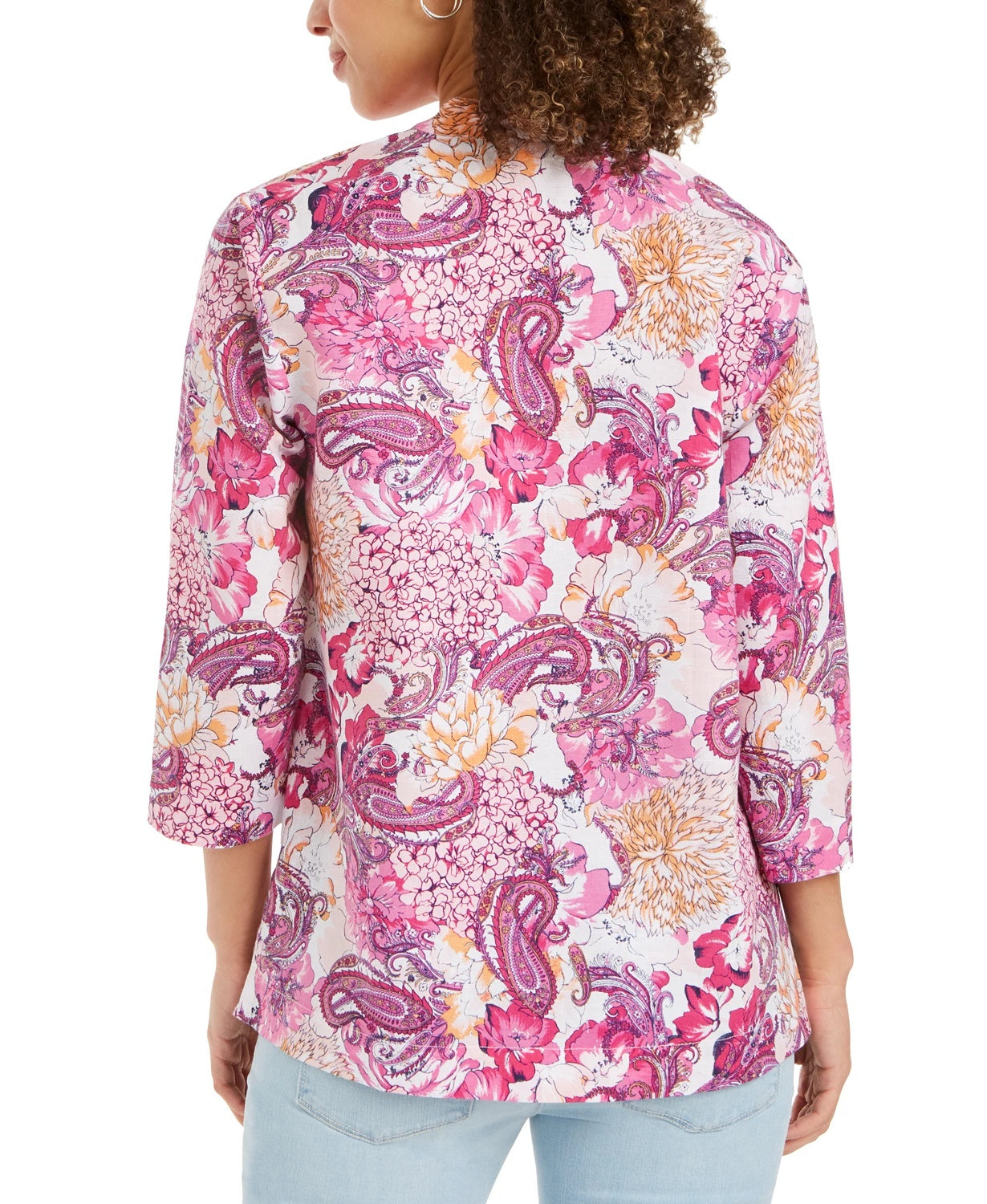 Túnica feminina Charter Club de linho com estampa bordada e decote redondo, tamanho XX-G