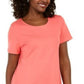 Karen Scott Blusa feminina de algodão com decote redondo e bainha abotoada, tamanho laranja, médio