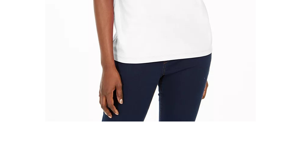 Camiseta feminina Karen Scott de algodão com decote em V e estampa recortada, branca, tamanho XXG