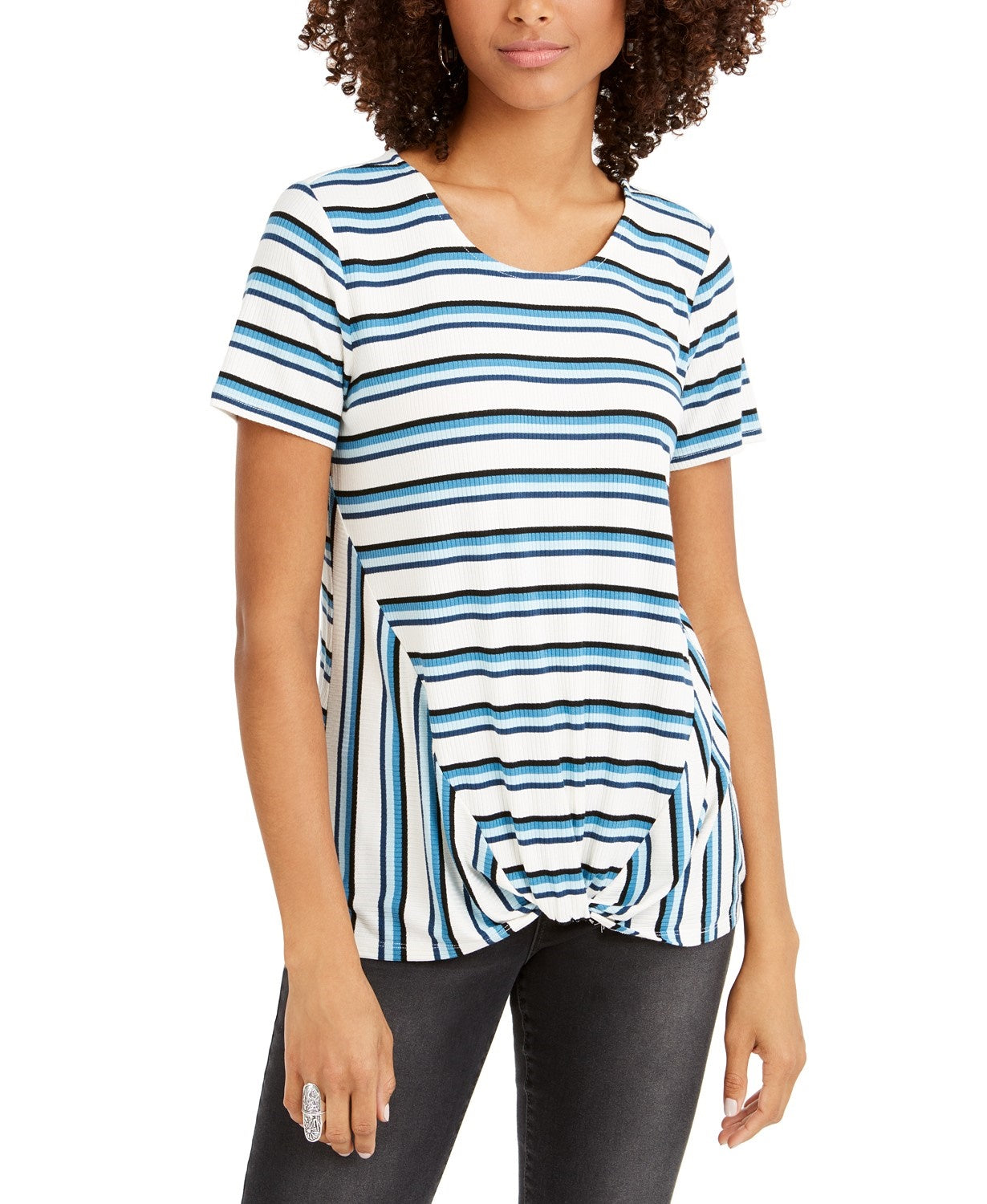 Blusa listrada com frente torcida Style &amp; Co feminina, azul escuro, tamanho médio