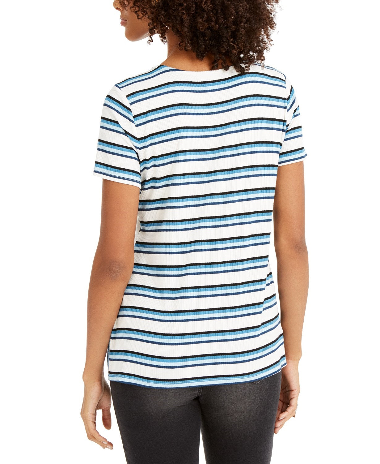 Blusa listrada com frente torcida Style &amp; Co feminina, azul escuro, tamanho médio