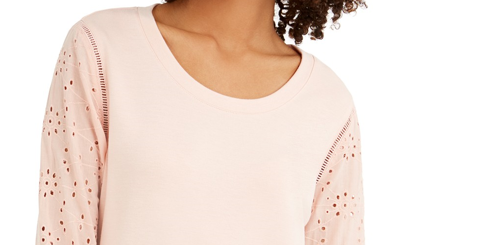 Blusa de algodão com mangas ilhós estilo &amp; co feminina rosa brilhante tamanho grande