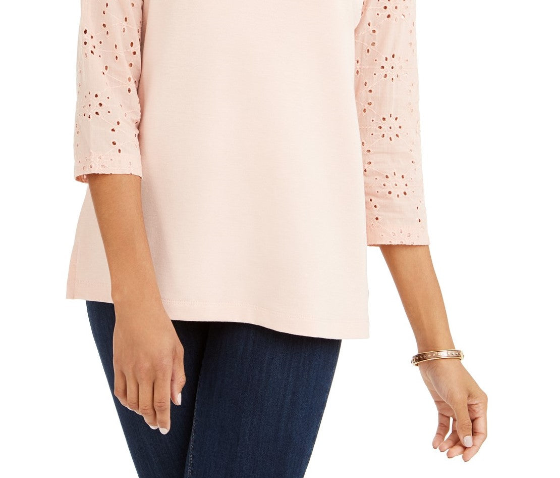 Blusa de algodão com mangas ilhós estilo &amp; co feminina rosa brilhante tamanho grande