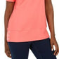 Karen Scott Blusa feminina de algodão com decote redondo e bainha abotoada, tamanho laranja, médio