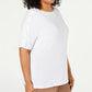 Karen Scott Blusa Feminina Manga Cotovelo com Tachas e Gola Canoa, Branca, Tamanho P