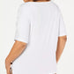 Karen Scott Blusa Feminina Manga Cotovelo com Tachas e Gola Canoa, Branca, Tamanho P