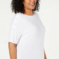 Karen Scott Blusa Feminina Manga Cotovelo com Tachas e Gola Canoa, Branca, Tamanho P