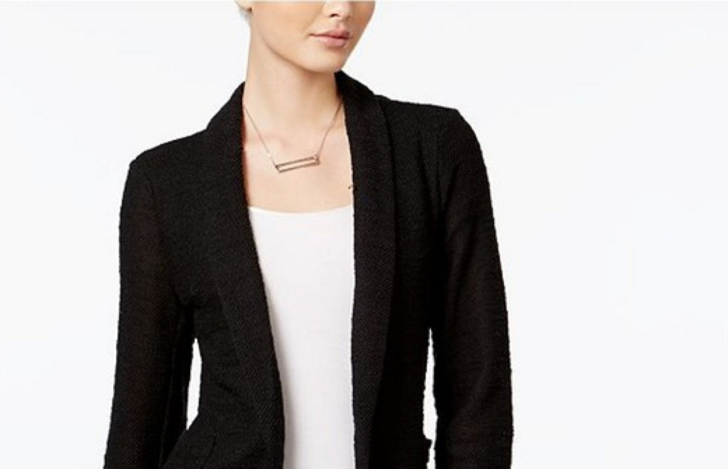 Blazer de malha feminino Maison Jules com manga 3/4, preto, tamanho extra pequeno