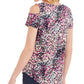 Blusa feminina estampada com ombros descobertos, rosa, tamanho pequeno, da coleção JM