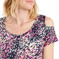 Blusa feminina estampada com ombros descobertos, rosa, tamanho pequeno, da coleção JM