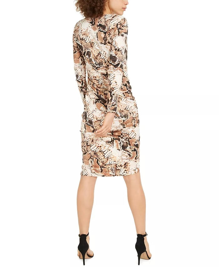 Vestido midi feminino estampado com bainha tulipa da INC International Concepts, marrom, tamanho extragrande