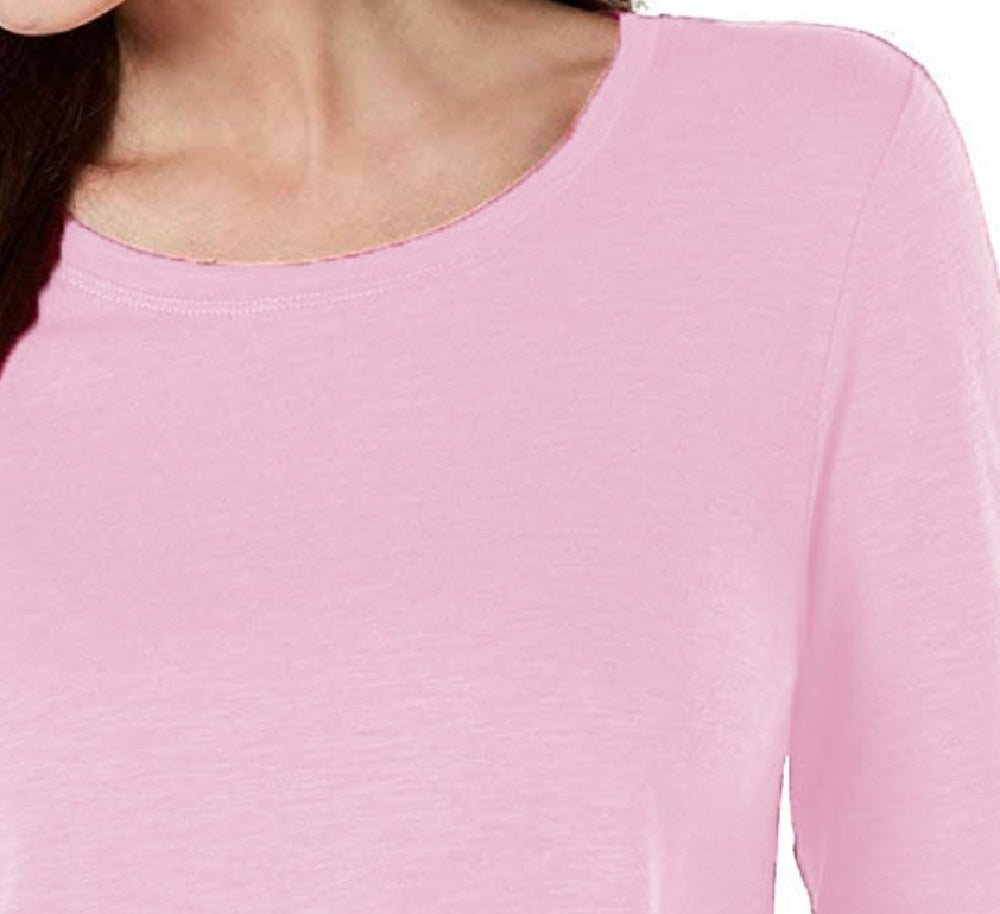 Camiseta feminina estilo Slub de manga comprida, rosa, tamanho pequeno