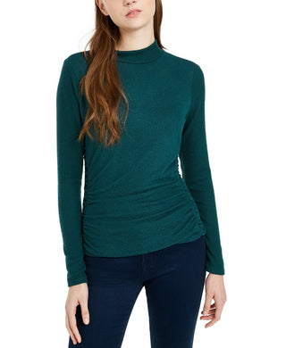 BCX Juniors Textured Side-Ruched Mock-Neck Sweater Green Size Medium